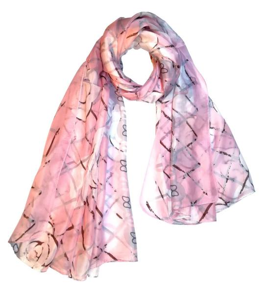 Scarf 100% Silk Paj Rose Pink White